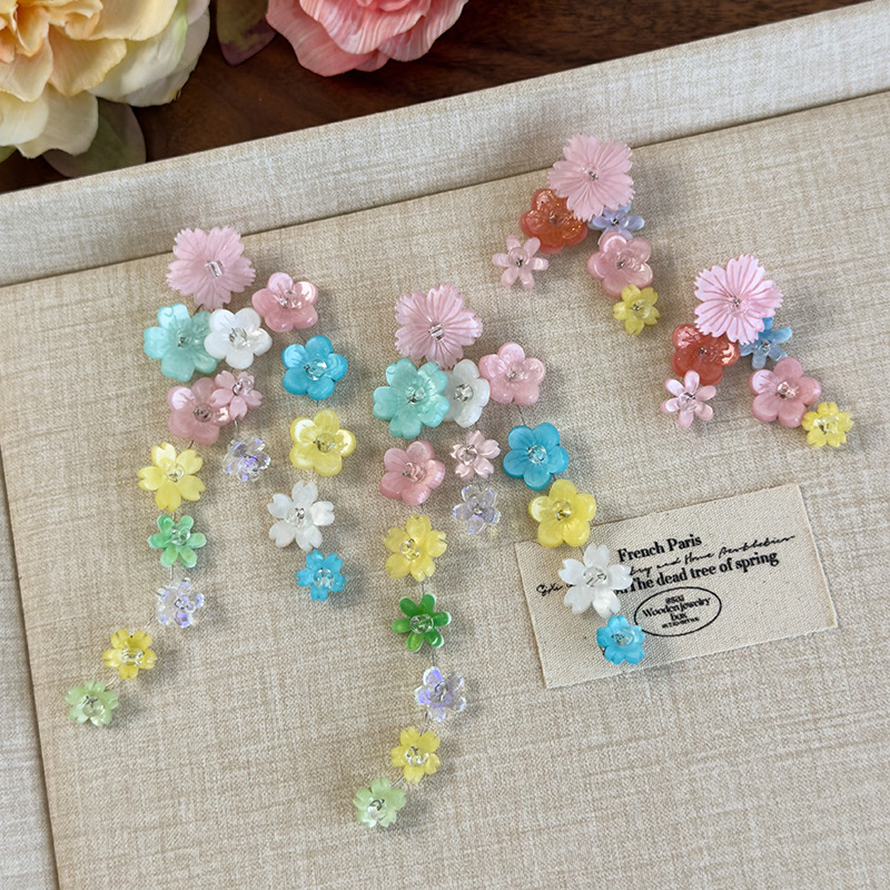 플라워 비즈 술 귀걸이