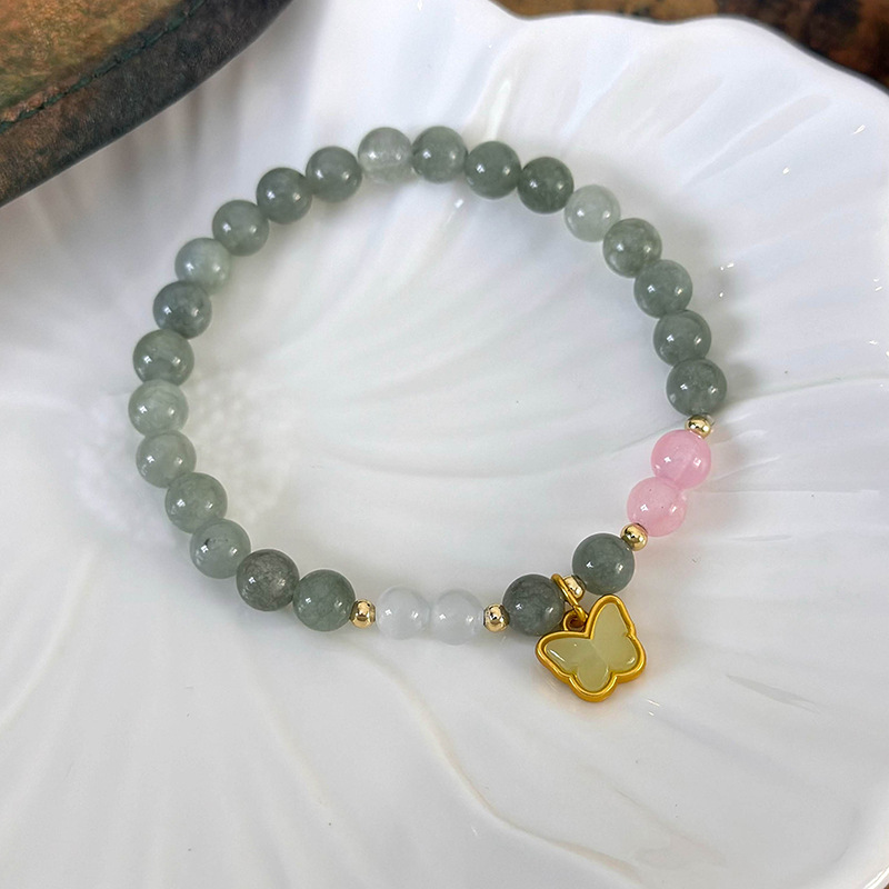 천연 비취 대나무 매듭 나비 비즈 팔찌