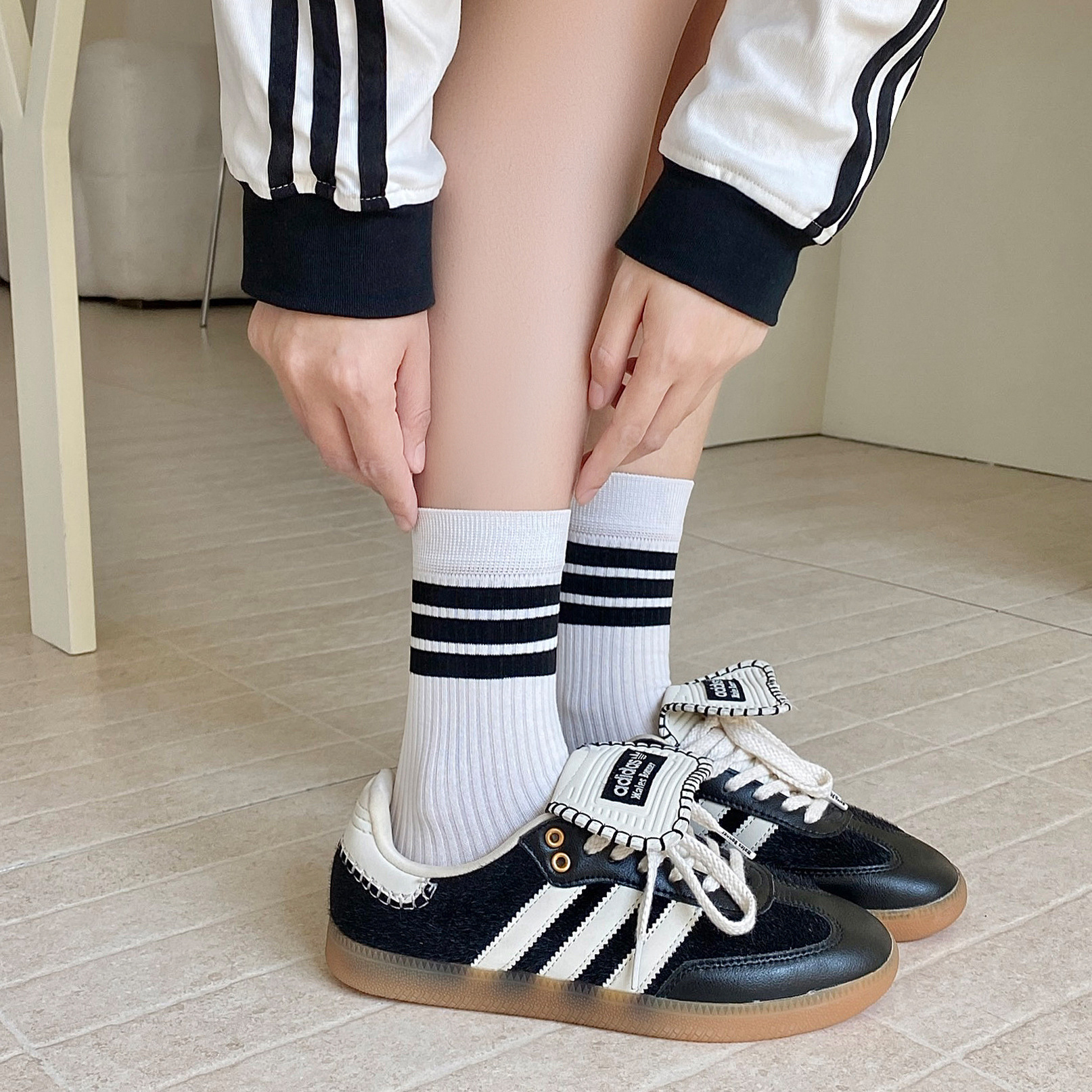 Meias Femininas Meia-Canela Listradas