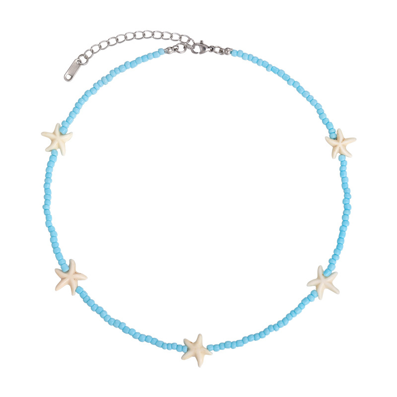 Blue Starfish Beaded Necklace