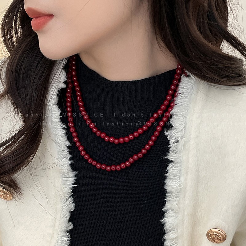 Burgundy Pearl Beaded Necklace