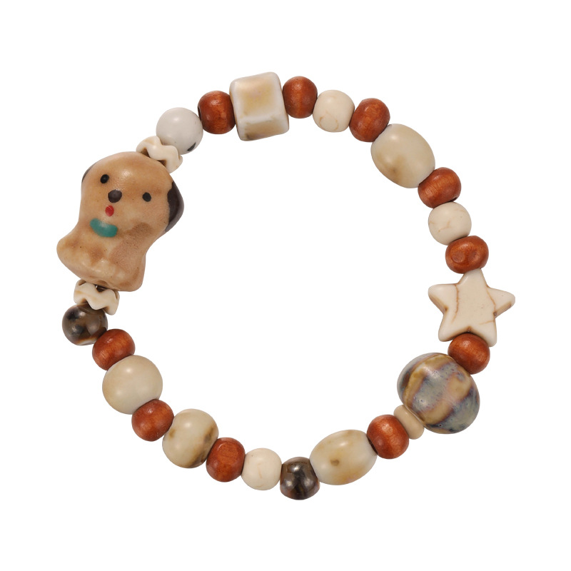 Bracelet Perles avec Charmes Céramique Animaux
