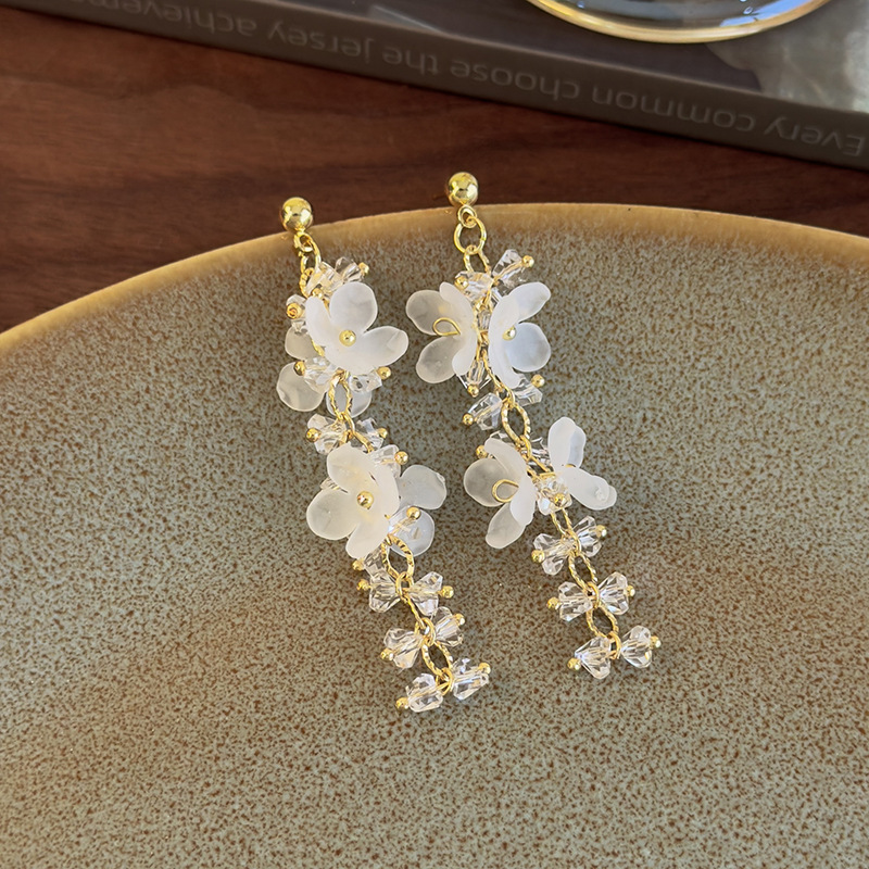 보헤미안 플라워 크리스탈 탈셀 귀걸이