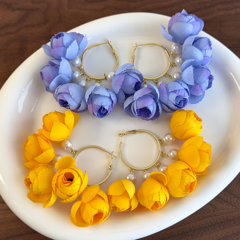 Серьги-кисточки с жемчугом Цветочные