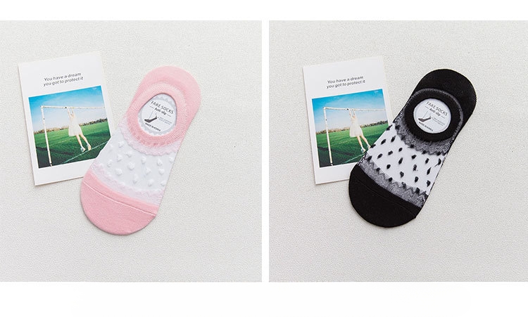 ถุงเท้าไม่โผล่ลายเมชผ้าลายลูกไม้