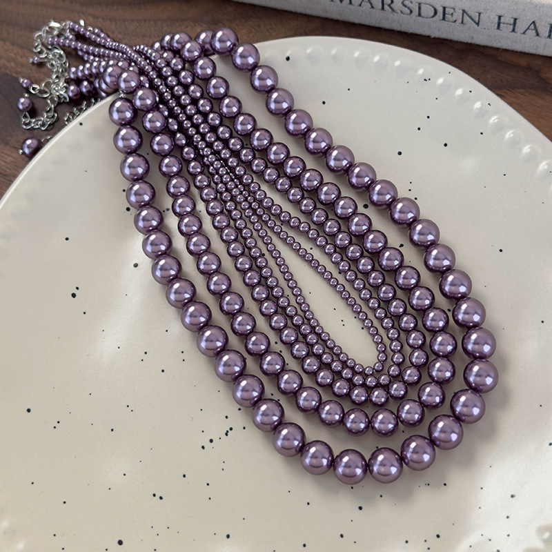 Colar de Pérolas de Vidro Ameixa