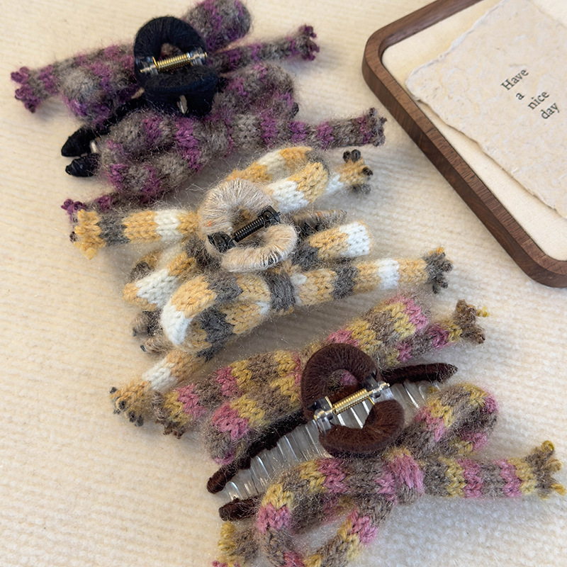 Fioletowy Spinacz do Włosów Pazur z Wstążką z Przędzy