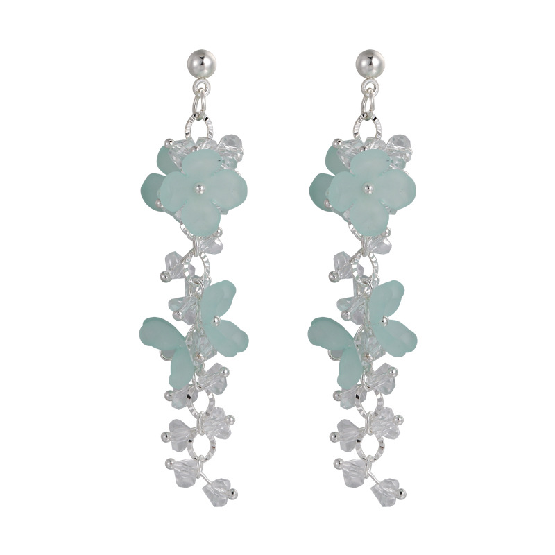 Flower Crystal Tassel Earrings