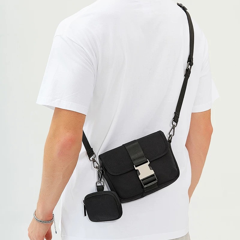 Saco Transversal Preto de Duas Peças para Homem