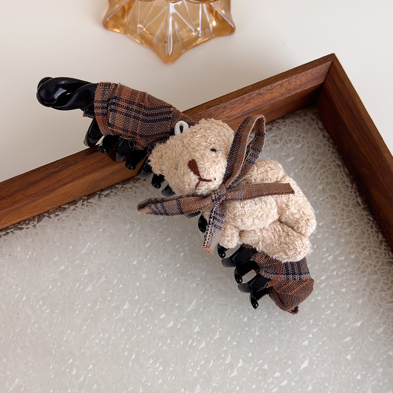 Fundă Tartan și Ursuleț Banana Agrafă de Păr