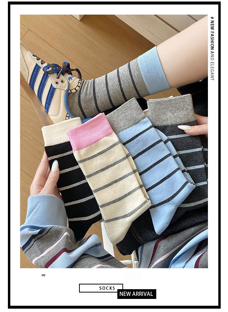 Meias Mid-Calf com Bloco de Cor Listradas para Mulher