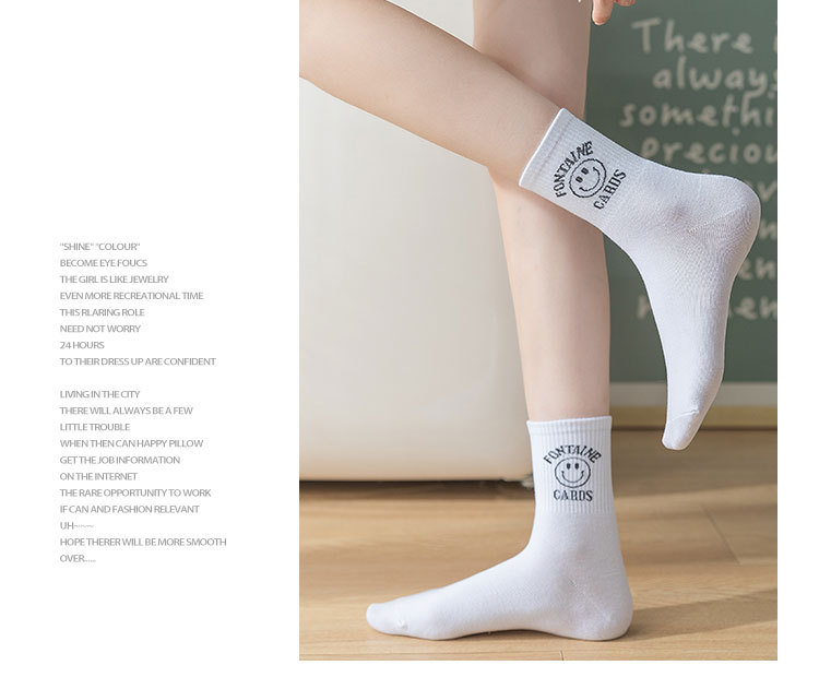 Meias Meia-Canela de Algodão com Carinhas Sorridentes