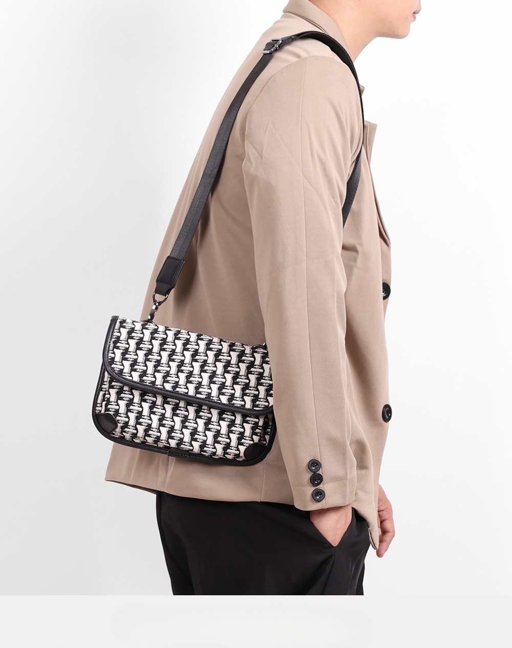 Męska Saszetka Na Klatkę Mała Kwadratowa Skóra PU Czarna