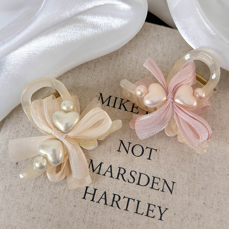 Зажим Коготь Сердце Жемчуг Бант