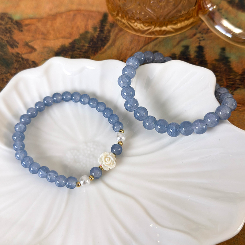 Bracciale Camelia Perla Cristallo Blu Mare