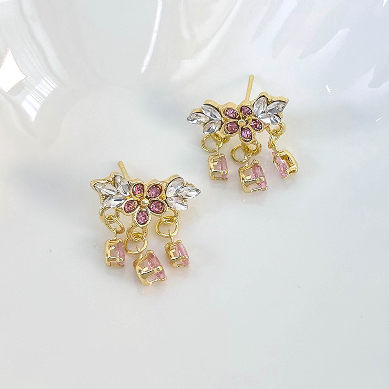 أقراط كريستال زهرة الفاوانيا الوردي