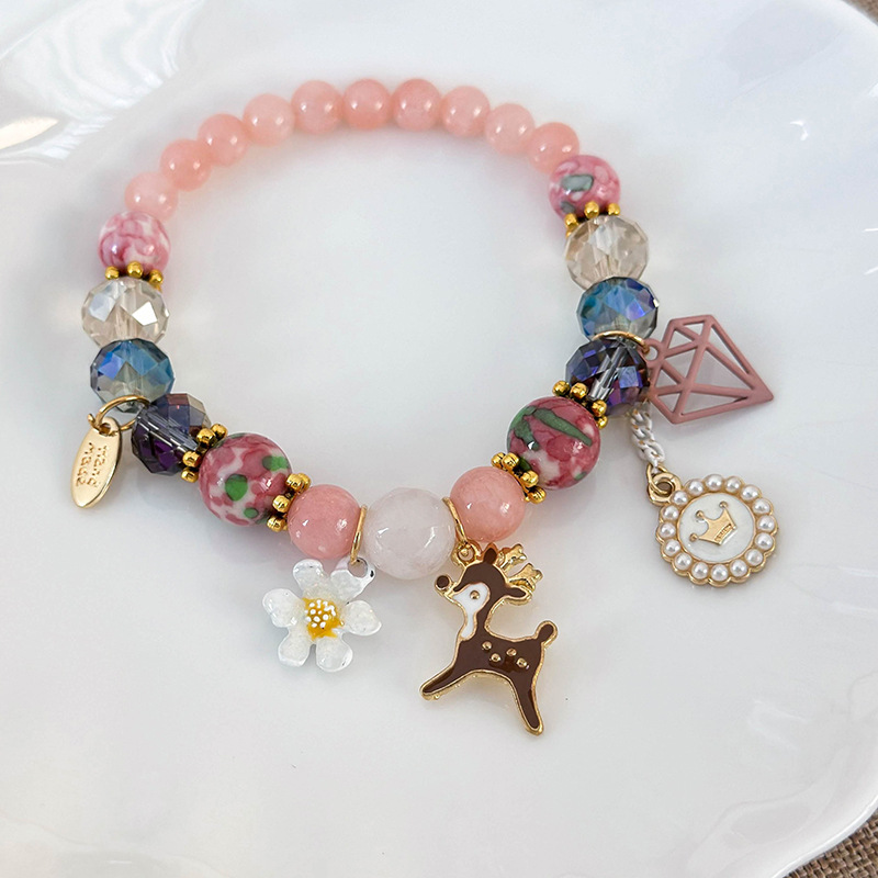 Богемный Браслет с Цветами, Оленем, Жемчугом и Кристаллами