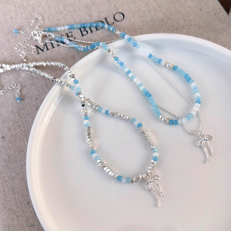 Collana con Fiocco Perle e Perline Blu