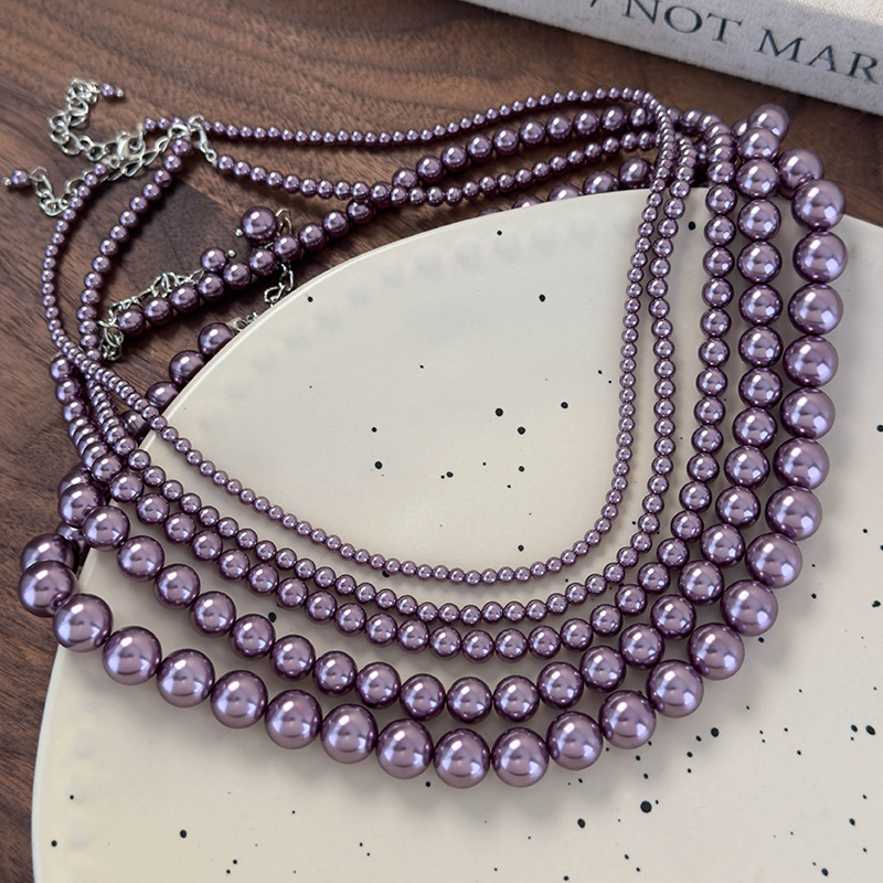 Colar de Pérolas de Vidro Ameixa