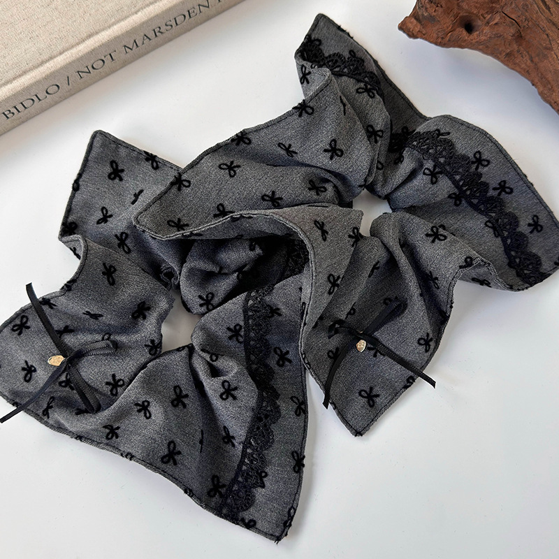 Szara Kokardkowa Opaska z Koronkową Krawędzią