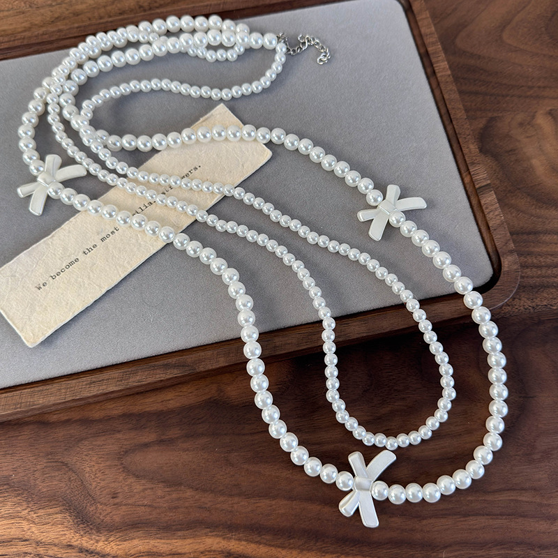 Двухслойное Жемчужное Ожерелье с Бантом