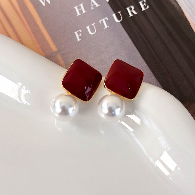 스퀘어 펄 드롭 귀걸이