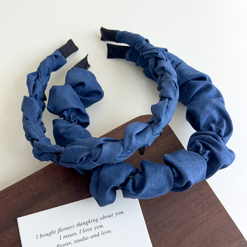 Banda de Păr Denim Albastră cu Model Undă și Dinți, Coroană Înaltă