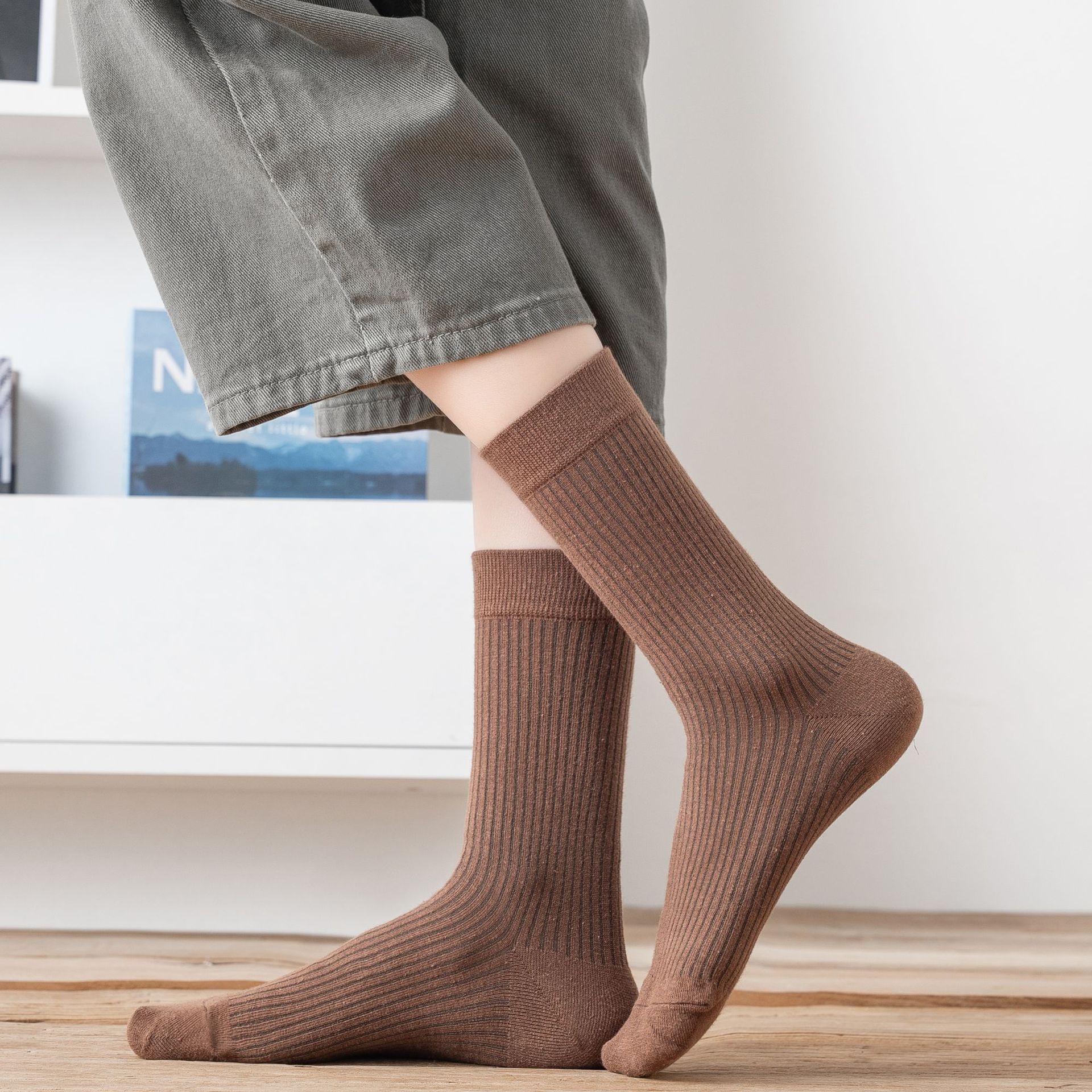 Meias Meia-Canela Cor Sólida para Mulheres