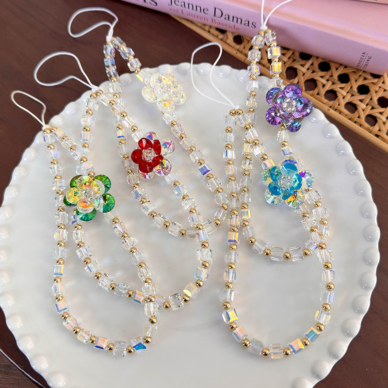 سوار هاتف مع زهرة خرز زجاجي