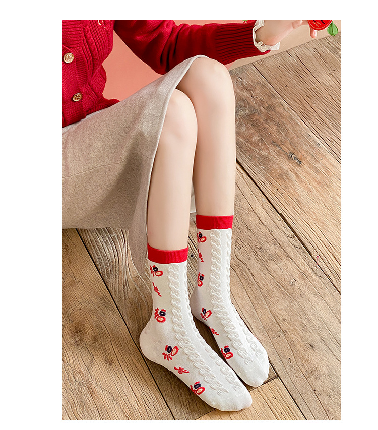 Röda bomullsstrumpor mid-calf för damer