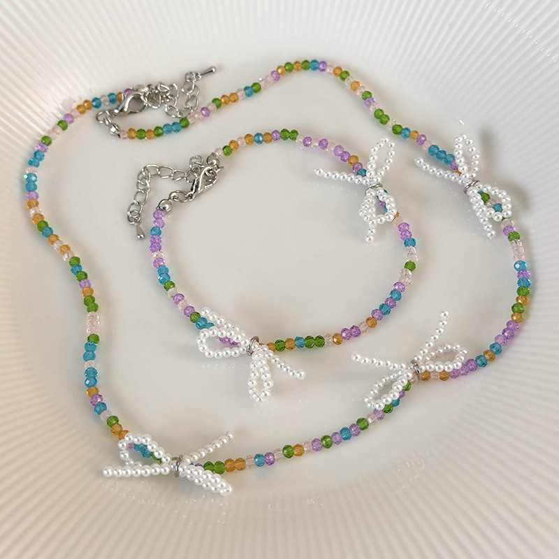 Pastel İnci Fiyonk Kolye Bileklik Seti