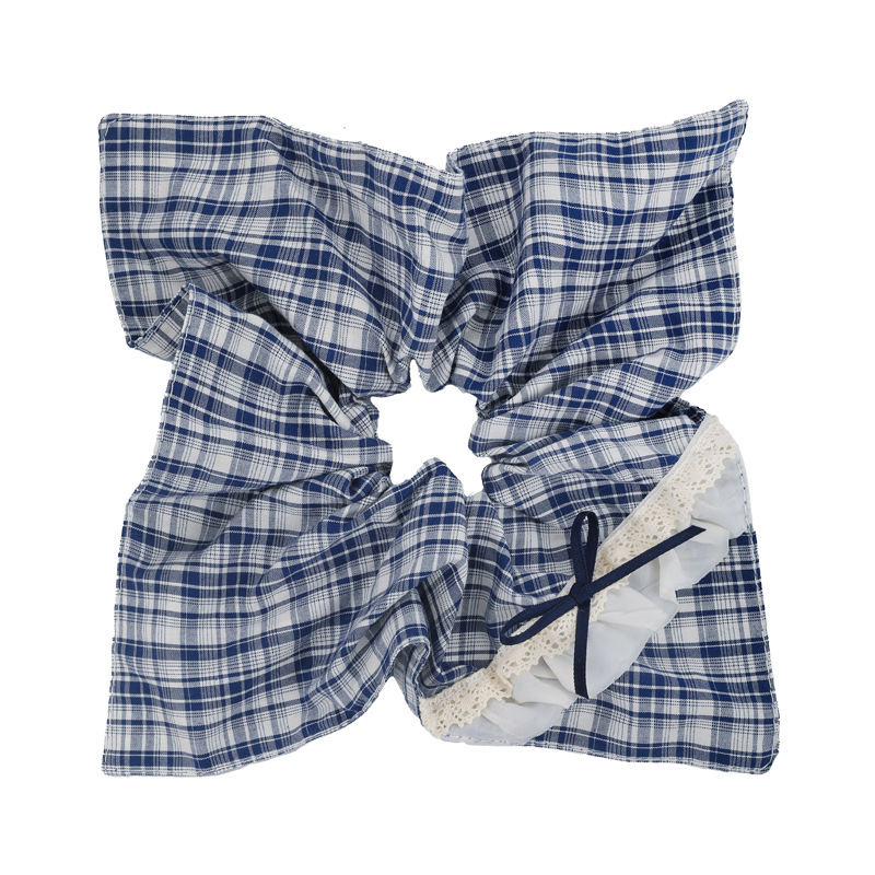 Scrunchie Pita Rendah Kotak-Kotak Biru