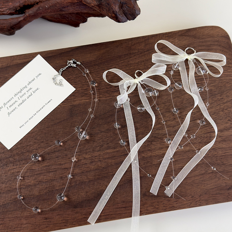 발레 스타일 리본 보우 이어링 & 목걸이