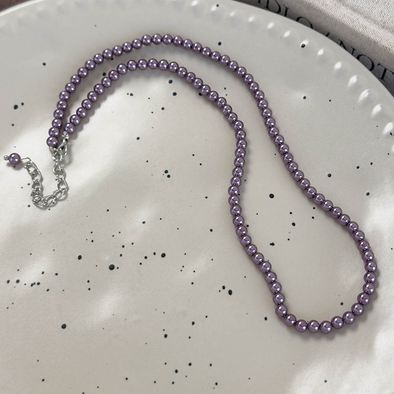 Colar de Pérolas de Vidro Ameixa