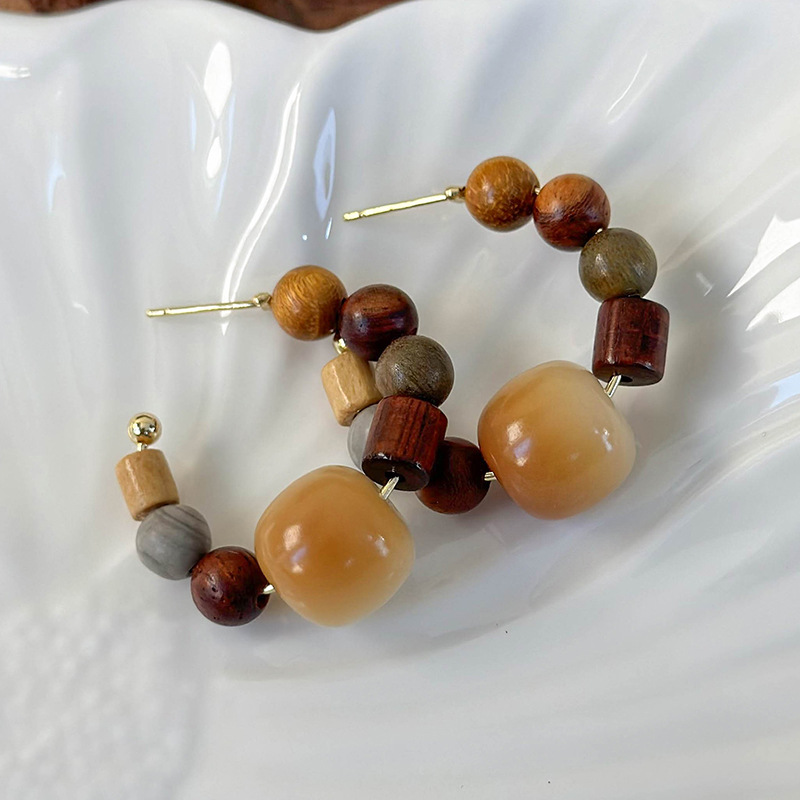 Orecchini a Cerchio in Legno Vintage