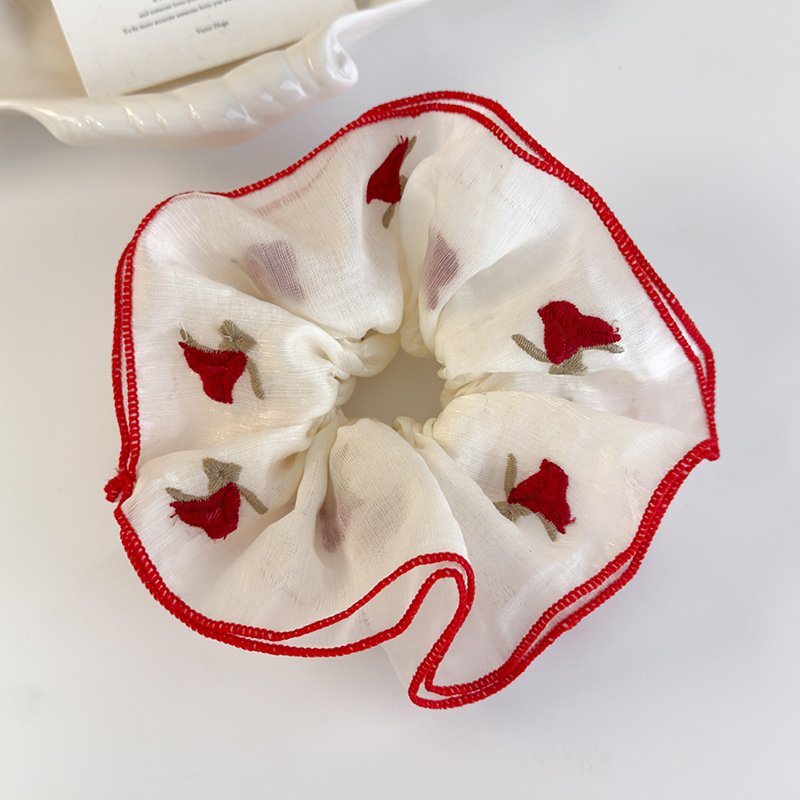 Κόκκινο Κορδόνι Μαλλιών με Κεντημένο Τριαντάφυλλο