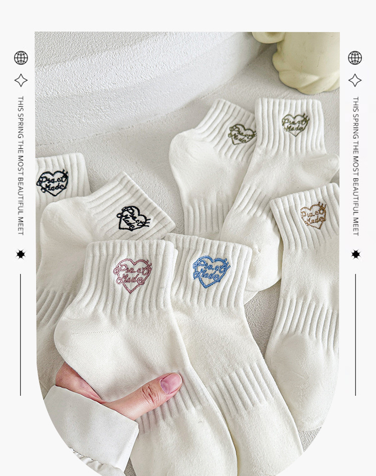 Broderade Hjärta Crew Strumpor