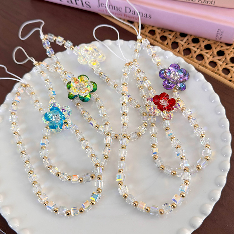 سوار هاتف مع زهرة خرز زجاجي