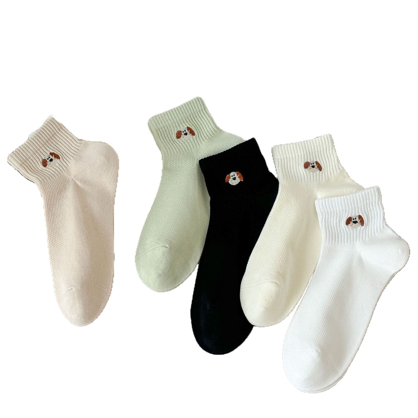 ถุงเท้าไม่มีลายผู้หญิงปักสุนัข