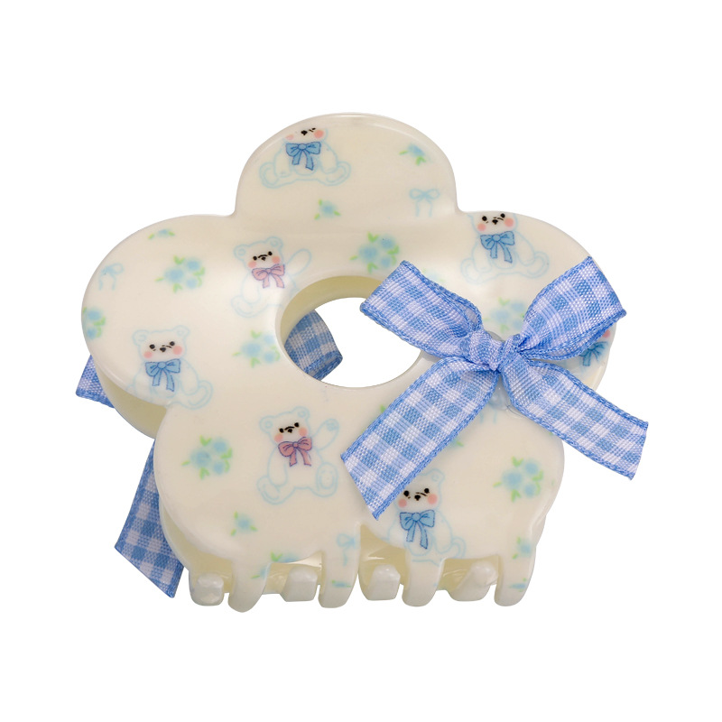 Зажим для волос из ацетата с цветочным мишкой