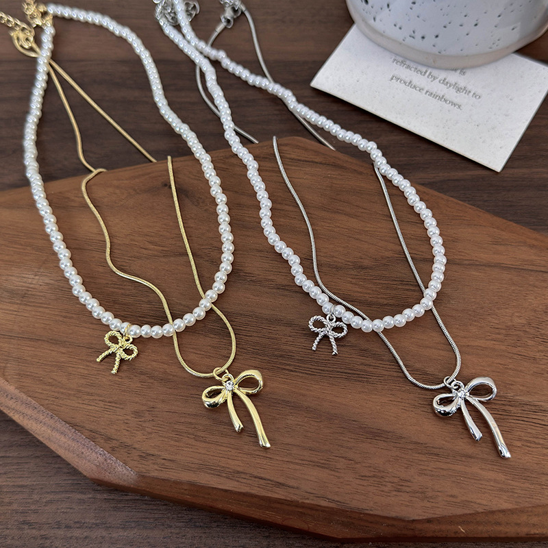 Imitation Pearl Bow Necklace Set