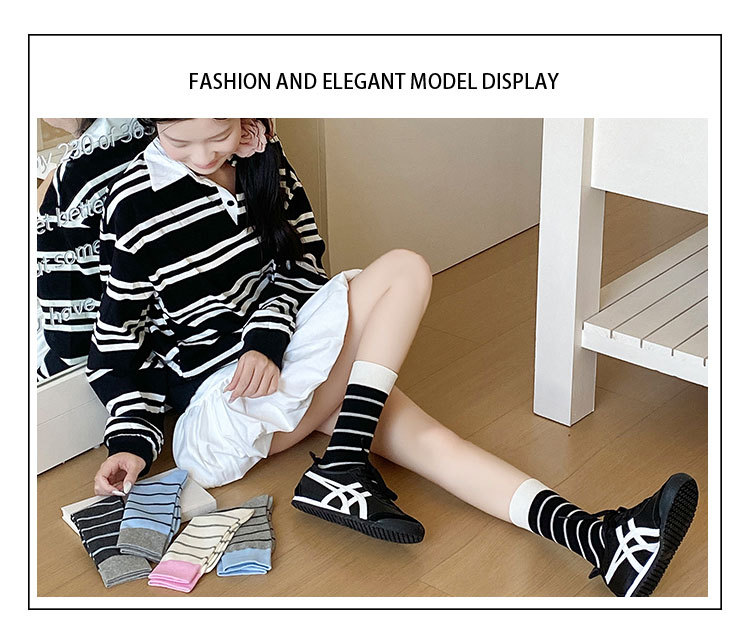 Meias Mid-Calf com Bloco de Cor Listradas para Mulher