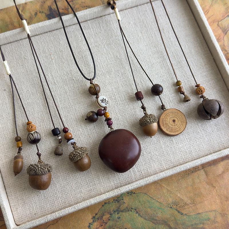 Довгий Восковий Мотузковий Намисто з Жолудем