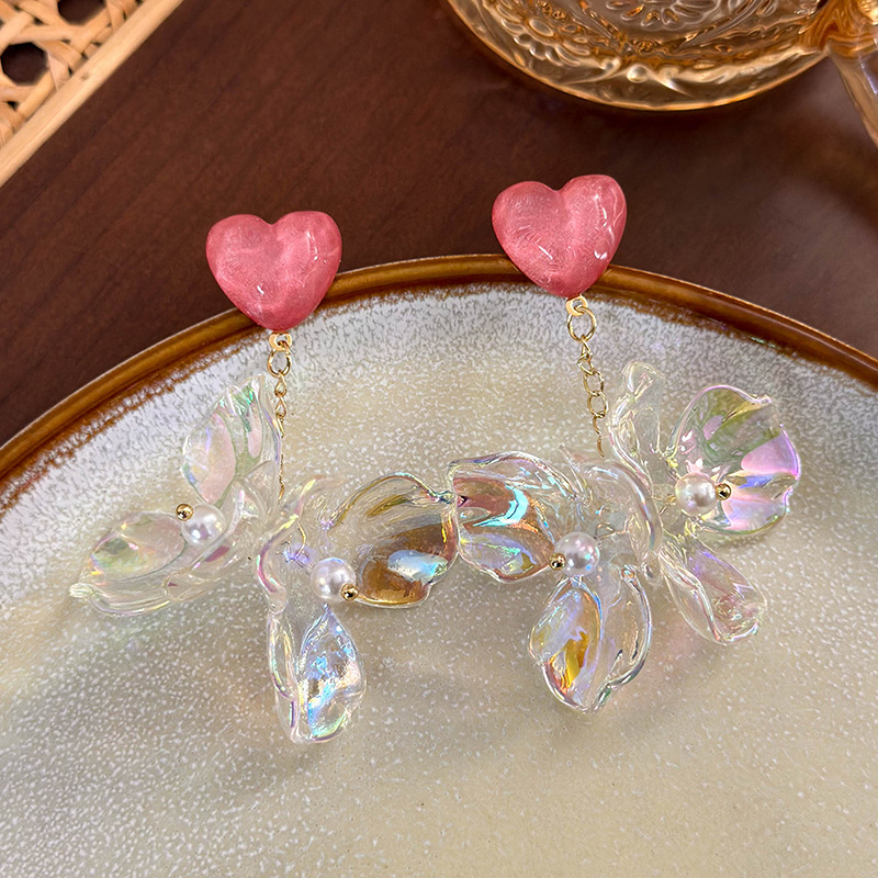 أقراط حورية البحر القزحية قلب زهرة