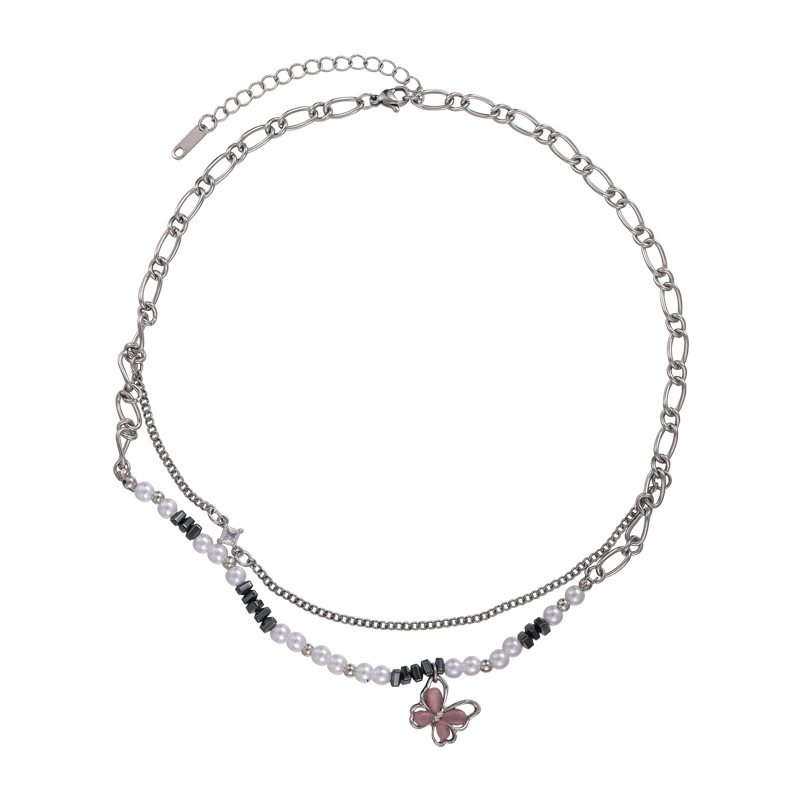 Rosa Fjärils Pärla Choker Halsband