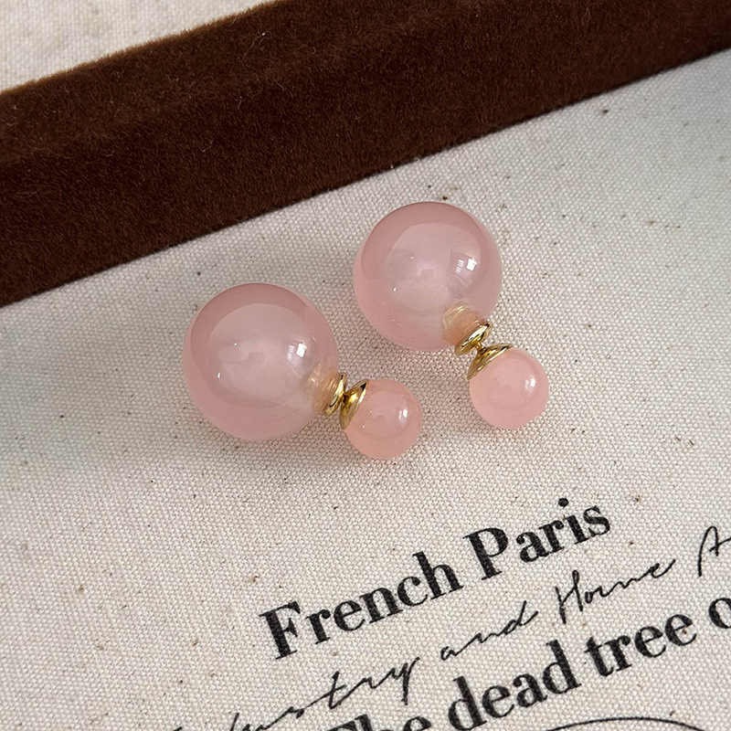 Orecchini Sfera Doppia Faccia Finto Giada Rosa Pesca