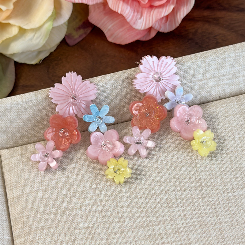 플라워 비즈 술 귀걸이