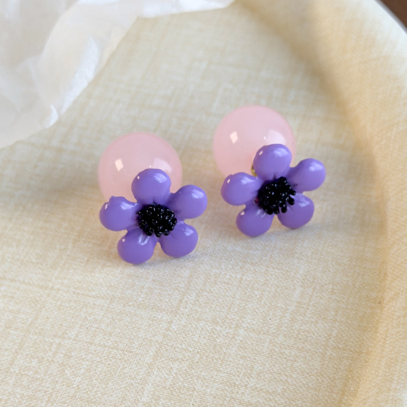 체리 블라썸 레진 플라워 펄 귀걸이