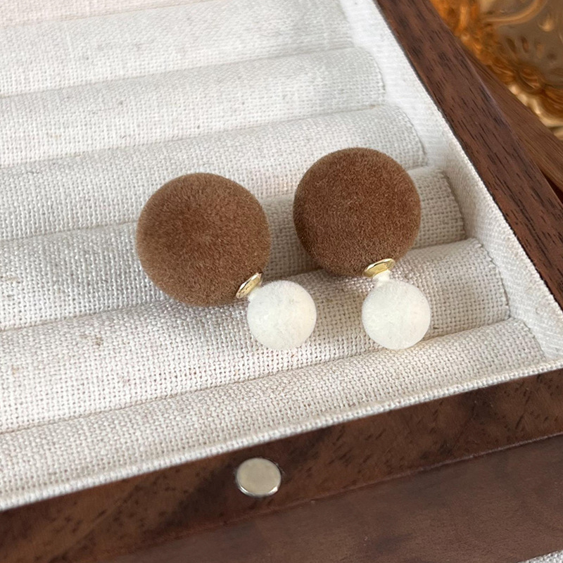 컬러 블록 플로킹 볼 스터드 귀걸이