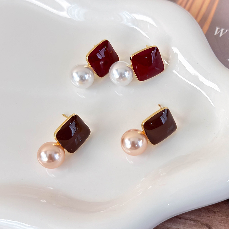 스퀘어 펄 드롭 귀걸이